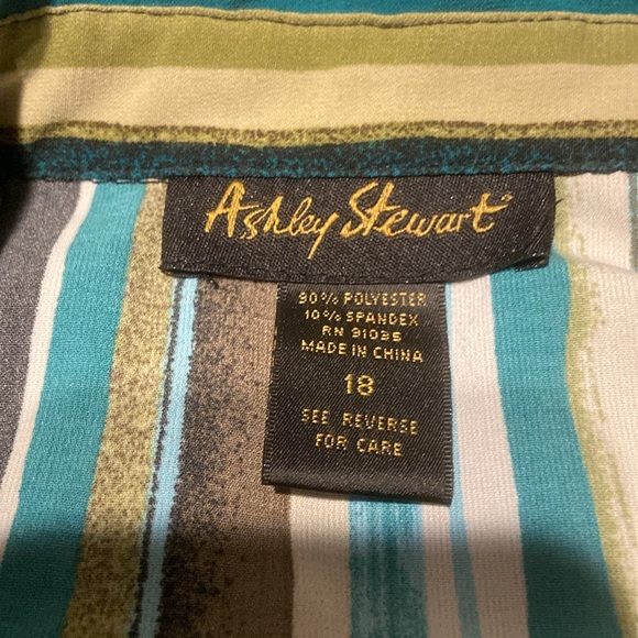 🌺 Ashley Stewart stripped wrap multicolor tie, front blouse, shirt, top size 18 - Picture 6 of 7